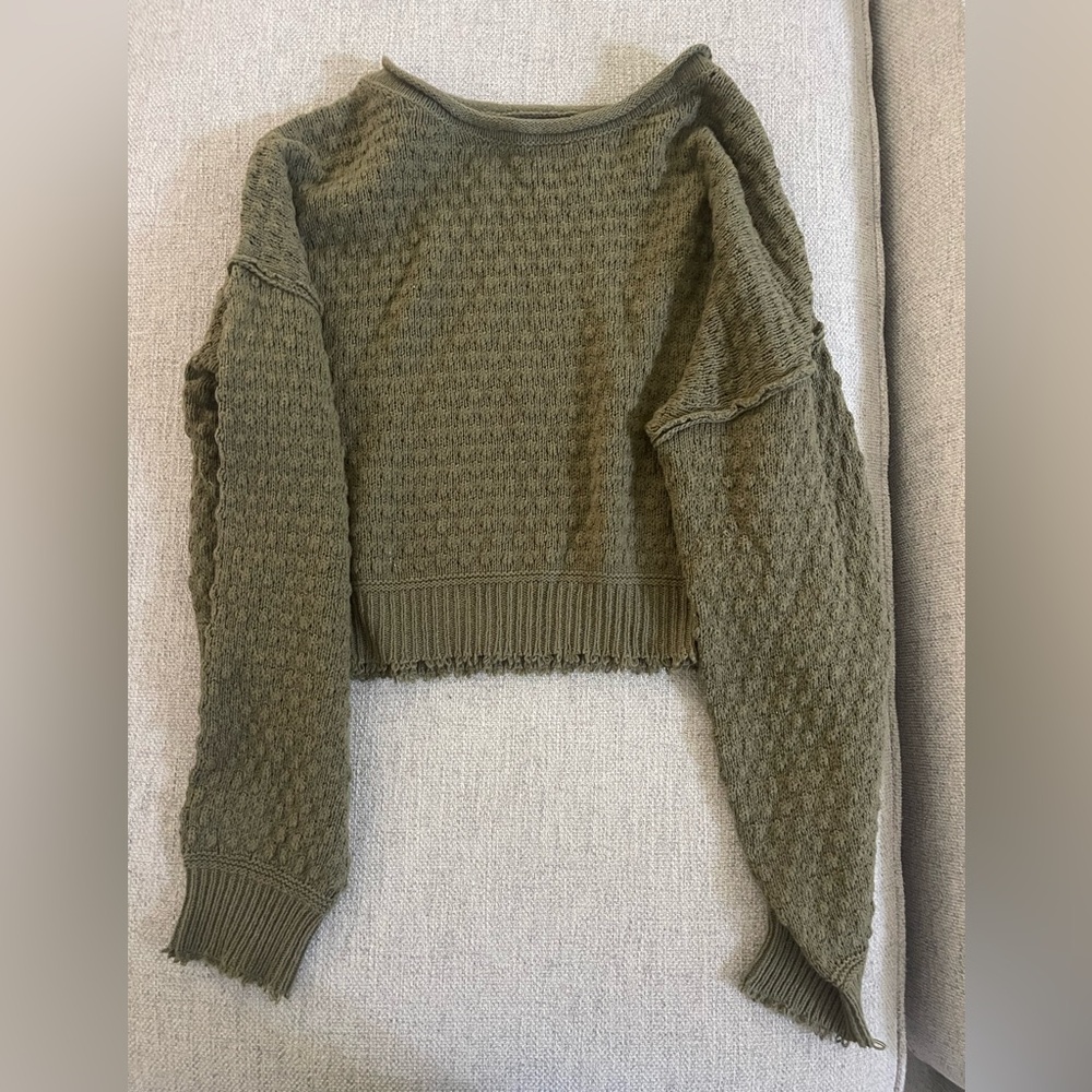 Olive Green Double Zero Cropped Sweater